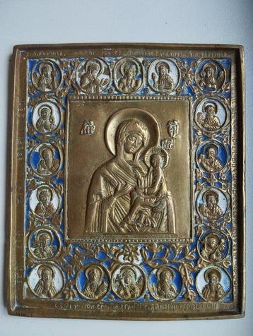 Icoon - Moeder Gods van Tichvin - brons,emaille