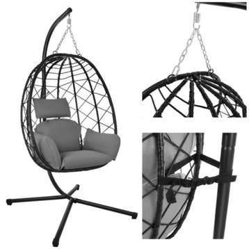 Gardlov Hangstoel cocoon met frame zwart en grijze kussen..., Ophalen of Verzenden, Nieuw