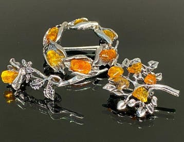 Statement-broche-set van Baltisch barnsteen – Drie