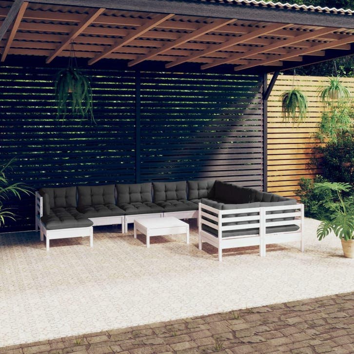 vidaXL 11-delige Loungeset met kussens grenenhout wit, Tuin en Terras, Tuinsets en Loungesets, Loungeset, Nieuw, Verzenden