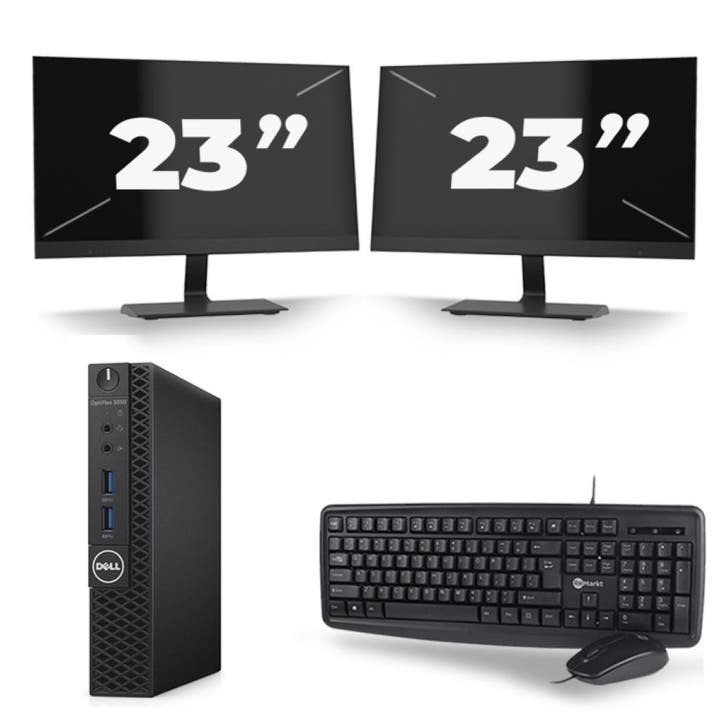 Dell OptiPlex 3070 Micro  -   i3-9e  - 8GB  - 256GB  + 2x 23, Computers en Software, Desktop Pc's, SSD, Refurbished, Verzenden