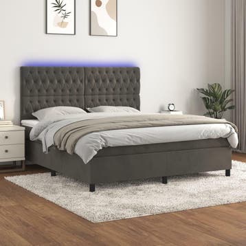 vidaXL Boxspring met matras en LED fluweel donkergrijs, Verzenden, 200 cm, 160 cm, Nieuw