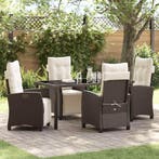 vidaXL Tuin eettafelset met kussen 5 pcs Bruin poly rattan, Verzenden, Nieuw, Rotan, 5 zitplaatsen