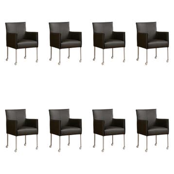 Set van 8 Leren eetkamerstoelen More - Toledo Antracite, Ophalen of Verzenden, Nieuw, Leer, Vijf, Zes of meer stoelen