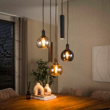 Hanglamp Luneo - 5-lichts - Amber Mix (Internet retour), Ophalen of Verzenden, Nieuw