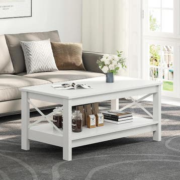 YITAHOME Salontafel, dik hout met 2 niveaus, metalen X-vo..., Verzenden, Nieuw