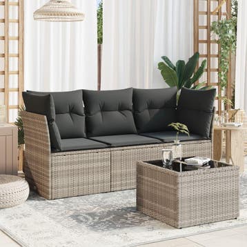 vidaXL 4-delige Loungeset met kussens poly rattan lichtgrijs, Verzenden, Nieuw, Loungeset