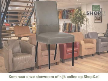 Leren eetkamerstoel Real - Granada Steel (grijs) - Poten, Nieuw, Ophalen of Verzenden, Industrieel, Modern, Leer