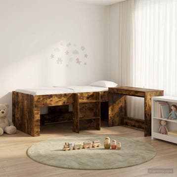 vidaXL Hoge Bed Frame met Bureau voor Kinderen 2 st Gerookt, Verzenden, Nieuw, Bruin, Hout