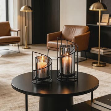 Luxe Metalen Kaarsenhouder met Glazen Cilinder - Geometrisch, Huis en Inrichting, Verzenden, Nieuw
