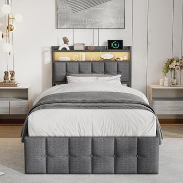 Modern Eenpersoons Bed 90x200cm met LED, USB en Opbergruimte, Verzenden, Nieuw