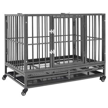 vidaXL Hondenbench met wielen 92x62x76 cm staal, Verzenden, Nieuw