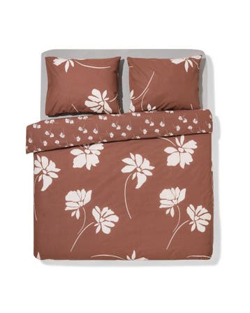 HEMA Dekbedovertrek 240x200/220cm zacht katoen bloemen, Verzenden, Nieuw, Bruin