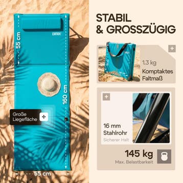Strandmat turquoise 158x56x46cm gewatteerd (Ligbed - Lounge), Verzenden, Nieuw