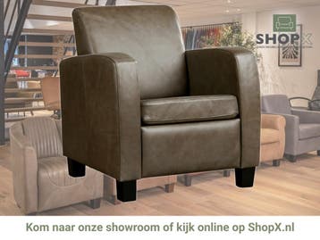 Leren fauteuil Joy - Granada Ash (grijs/bruin) - Poten hout, Nieuw, Ophalen of Verzenden, Eigentijds, Klassiek, Modern, 50 tot 75 cm