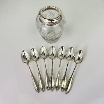 Lepel (8) - 7 Spoons cut Fan kristalparelhouder - .833, Antiek en Kunst
