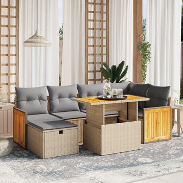 vidaXL 7-delige Loungeset met kussens poly rattan beige, Verzenden, Nieuw, Loungeset