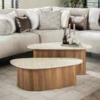 *WOONWINKEL* Salontafelset Driehoek Hout En Travertin, Verzenden, Nieuw