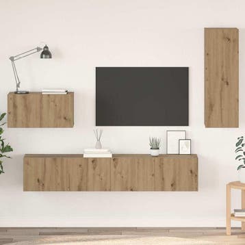 vidaXL Wand TV Kast 4 st Artisan Eiken Bewerkt hout, Minder dan 50 cm, Verzenden, Nieuw, Minder dan 100 cm