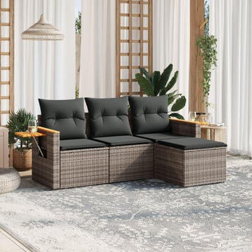 vidaXL 4-delige Loungeset met kussens poly rattan grijs, Verzenden, Nieuw, Loungeset