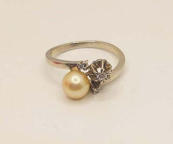 Ring - 19.2 kt. Witgoud Parel - Diamant, Sieraden, Tassen en Uiterlijk, Ringen, Nieuw