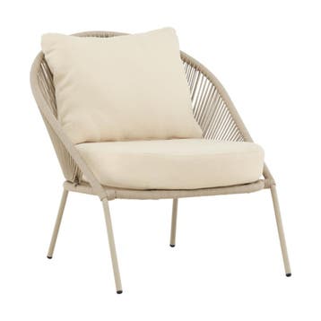 *WOONWINKEL* Lounge Stoel Gevlochten Touw Beige, Verzenden, Nieuw, Kunststof