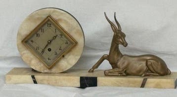 Figurale pendule - Art Deco Marmer, Onyx, Messing -