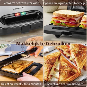 Tosti apparaat - Tosti ijzer - Sandwich maker - 750W - RVS -, Verzenden, Zo goed als nieuw