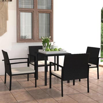 vidaXL 5-delige Tuinset poly rattan zwart, 5 zitplaatsen, Nieuw, Tuinset, Verzenden