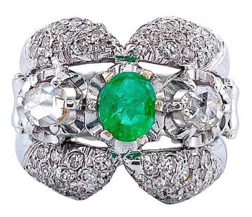 Ring - 18 karaat Witgoud Smaragd - Diamant, Nieuw