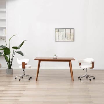 vidaXL Eetkamerstoel draaibaar gebogen hout en kunstleer wit, Huis en Inrichting, Verzenden, Nieuw, Wit