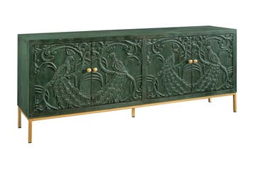 Dressoir PEACOCK 175cm 3D mangohout antieke look donkergroen, Ophalen of Verzenden, Nieuw