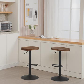 Set van 2 Verstelbare Houten Barkrukken met Zadelzitting en, Verzenden, Nieuw