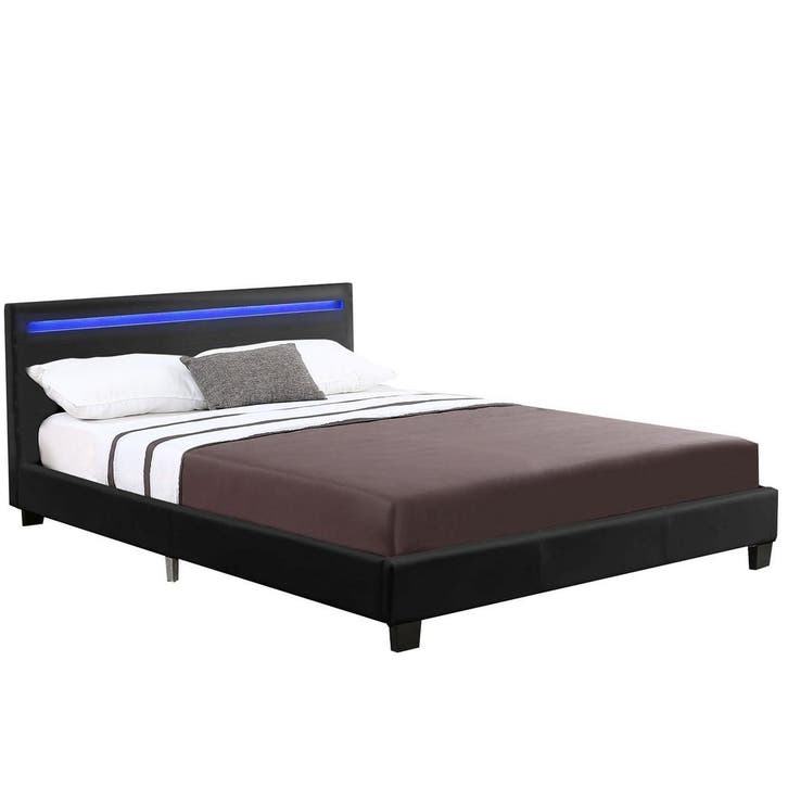 Gestoffeerd bed Verona - 120 x 200 cm - Zwart - LED verlicht, Huis en Inrichting, Slaapkamer | Bedden, Nieuw, Verzenden