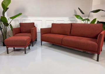 Rolf Benz Cara Designbank + Fauteuil Rood Bank, Driepersoons, Ophalen of Verzenden, Zo goed als nieuw, Rechte bank
