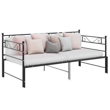 vidaXL Slaapbank uittrekbaar metaal zwart 90x200 cm, Huis en Inrichting, Slaapkamer | Bedden, 90 cm, Eenpersoons, Verzenden, Zwart