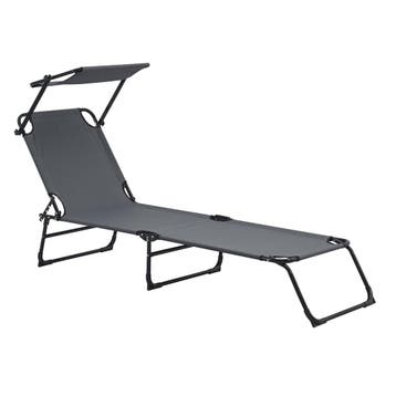 Ligbed ligstoel 187x53x27 cm met luifel set van 2 donkergrij, Tuin en Terras, Tuinsets en Loungesets, Verzenden, Nieuw