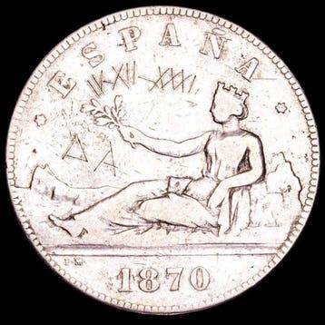 Spanje. Gobierno Provisional. 5 Pesetas Madrid; 1870.