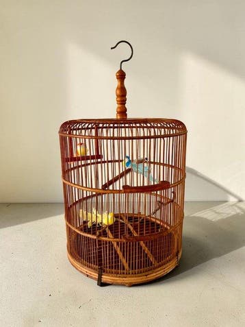 Vintage Vogelkooi - Rattan - jaren vijftig - hoogte 70 cm