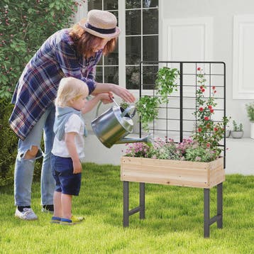 Verhoogd Houten Bed met Trellis - Bloembak voor Klimplanten, Tuin en Terras, Bloempotten, Verzenden, Nieuw