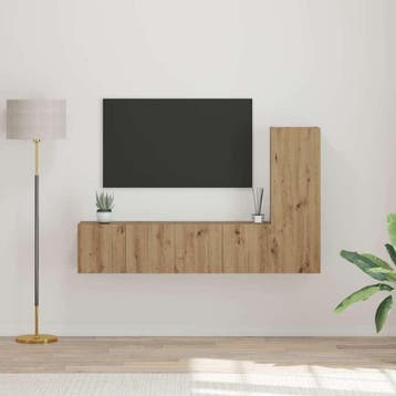 vidaXL Tv-meubelset 3 st Artisan Eiken Bewerkt hout, Minder dan 50 cm, Verzenden, Nieuw, Minder dan 100 cm