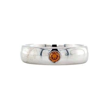 Witgouden gladde ring met oranje/bruine diamant 14 karaat, Verzenden, Zo goed als nieuw, Goud