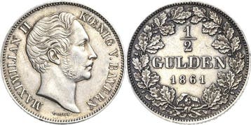 1/2 Gulden 1861, Bayern Maximilian Ii Joseph 1848-1864, Verzenden