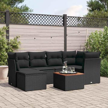 vidaXL 7-delige Loungeset met kussens poly rattan zwart, Verzenden, Nieuw, Loungeset