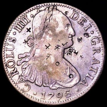 Spanje. Carlos IV. 8 Reales 1795 Mexico FM Resellos