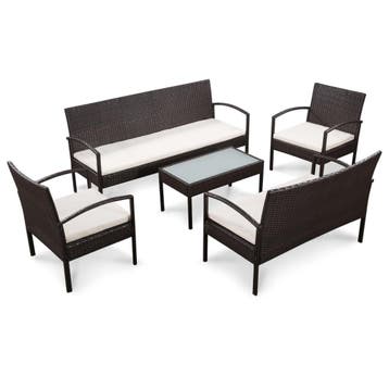 vidaXL 5-delige Loungeset met kussens poly rattan bruin, Verzenden, Nieuw, 5 zitplaatsen, Loungeset