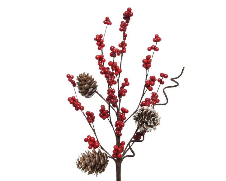 Rode bessentak flexibel met dennenappels 30 cm foam per tak, Huis en Inrichting, Woonaccessoires | Kunstplanten en Kunstbloemen