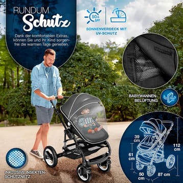 Kinderwagen 3 in 1 - Buggy - Wandelwagen - Kinderbuggy - Zwa, Kinderen en Baby's, Kinderwagens en Combinaties, Verzenden, Zo goed als nieuw