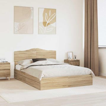 vidaXL Opslag bed met lade Sonoma Eiken 160 x 200 cm Bewerkt, Huis en Inrichting, Slaapkamer | Bedden, Bruin, Verzenden, Hout
