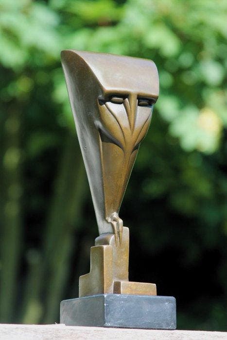sculptuur, bronze uil - 29 cm - brons marmer, Antiek en Kunst, Kunst | Designobjecten